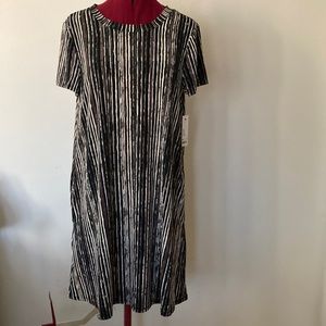 NWT APT.9 swing stripe. dress, two pockets, size M color brown, gray, white, red